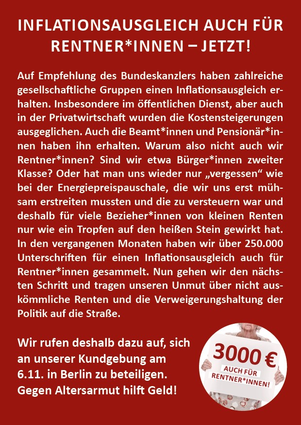 Aufruf-Text 3000 Euro auch für Rentner*innen!